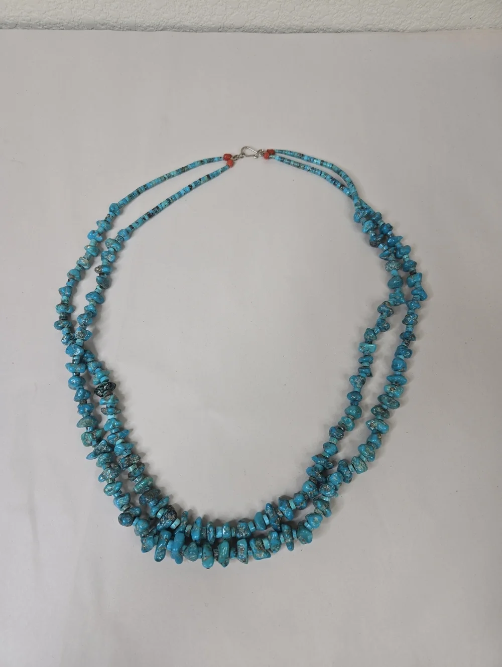 Native American Southwestern Turquoise Double Strand Necklace Nuggets-Heshi Bead